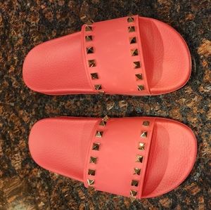 Valentino Studded Slides Hot Pink